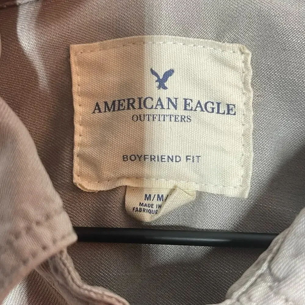 American Eagle Button Down Shirt Women's Size Medium Taupe Boyfriend Fit Washed - Picture 5 of 6